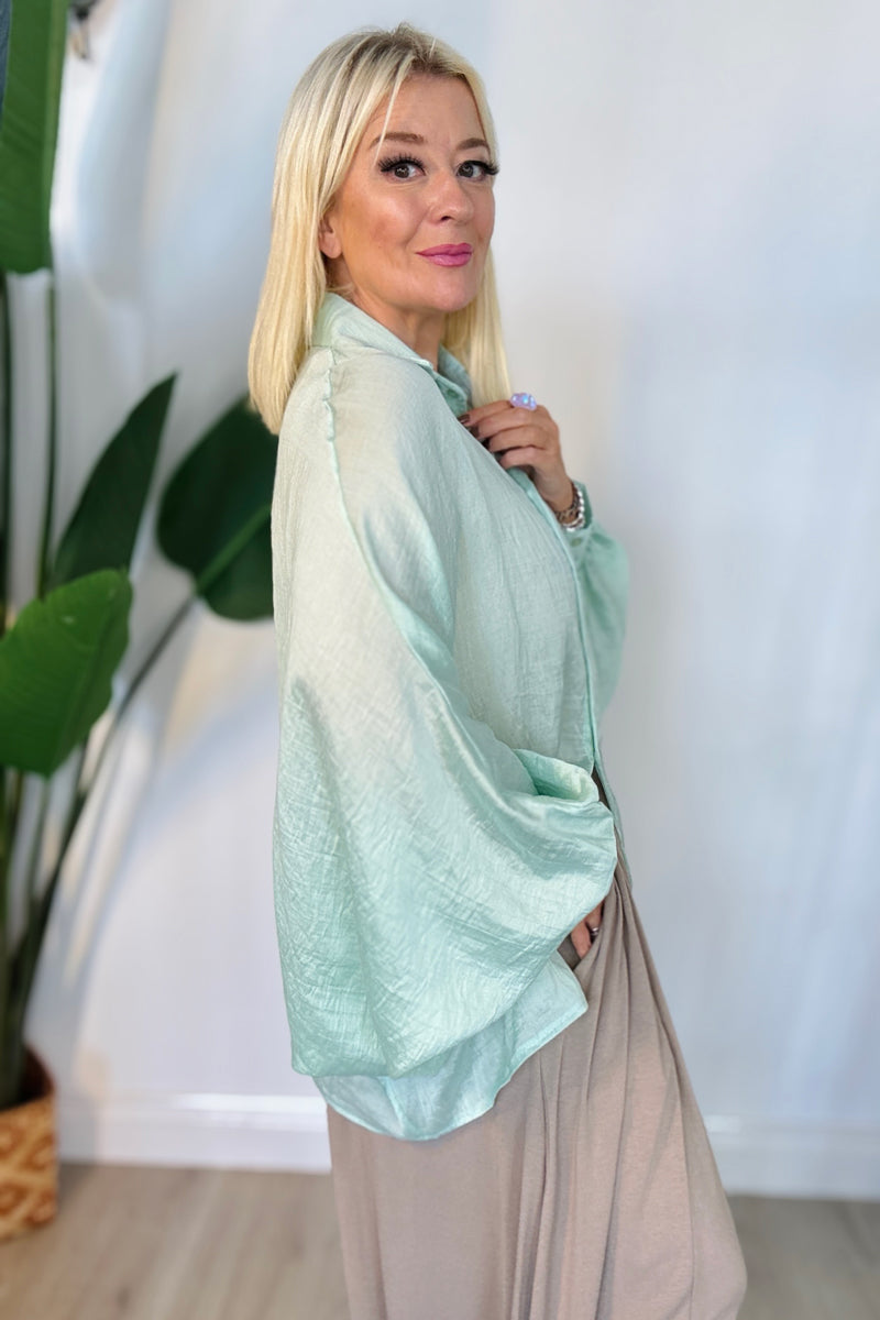 Batwing Sleeve Satin Blouse