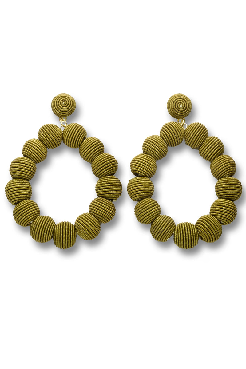 Narratives The Lines Cotton Woven Ball Oval Earrings - Khaki