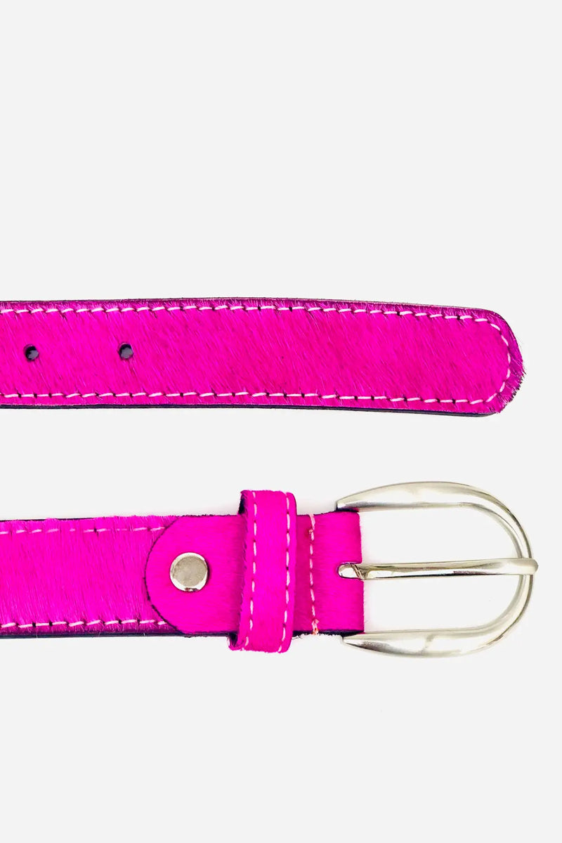 Neon Hair-On-Hide Leather Belt - Pink
