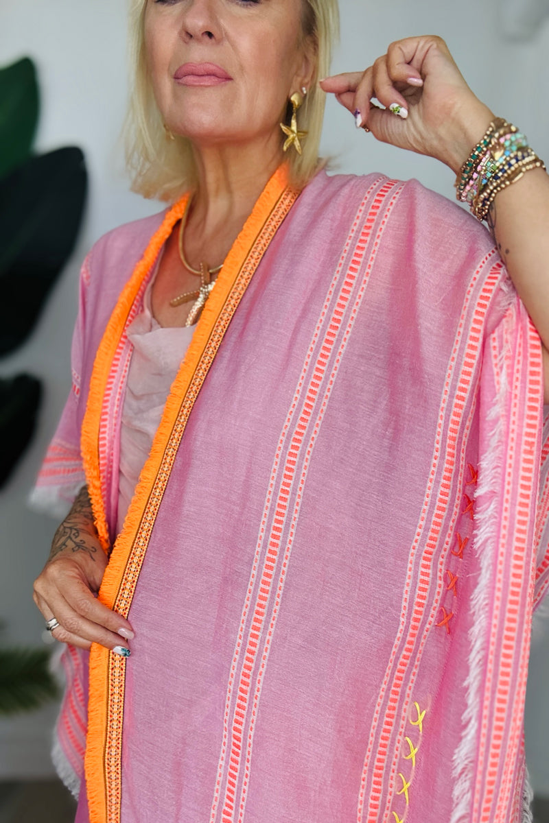 Ombre London Pink & Orange Stripe Kimono