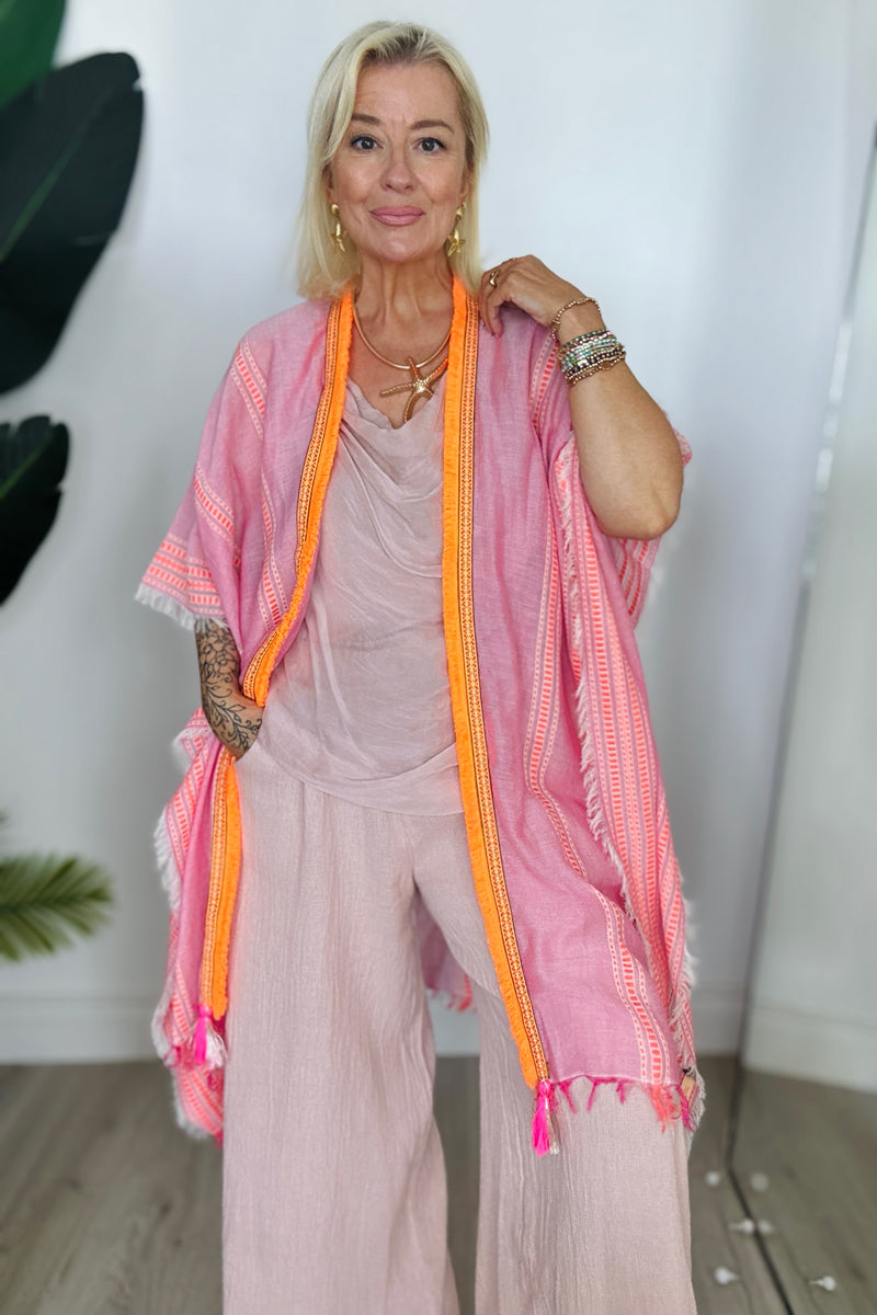 Ombre London Pink & Orange Stripe Kimono
