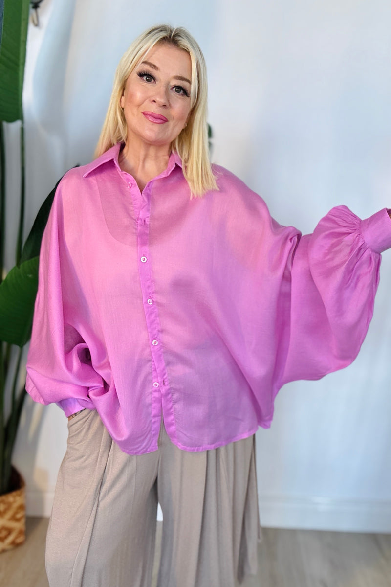 Batwing Sleeve Satin Blouse