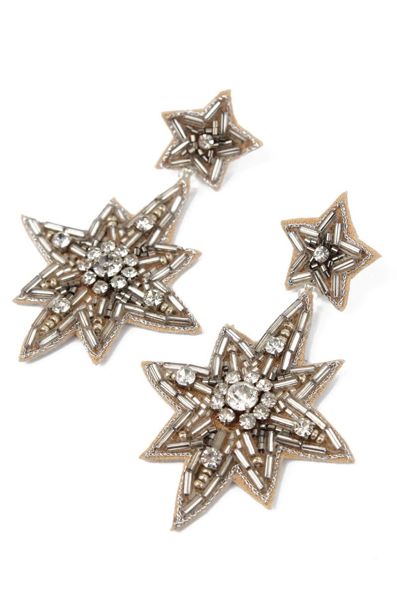 My Doris Large Silver Double Star Drops