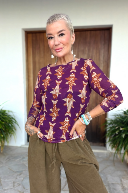 Sheerest Cashmere Mix Knitted Top - Fish