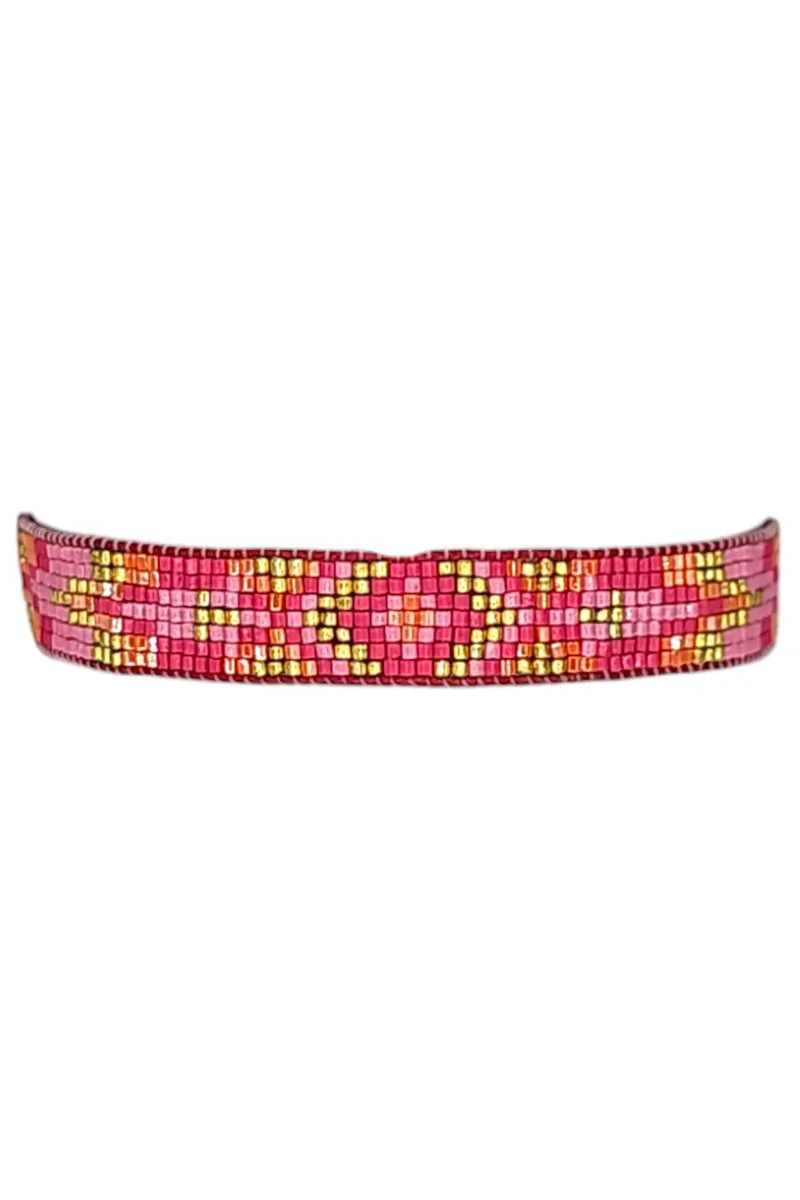 Fuchsia Mix Beaded Aztec Bracelet