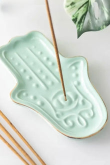 Blue Hamsa Hand Ceramic Incense Holder