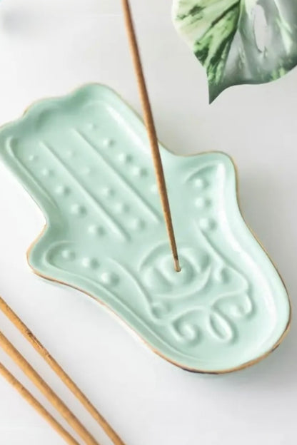 Blue Hamsa Hand Ceramic Incense Holder