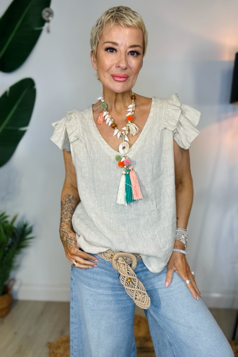 Free Spirit Frill Linen Top