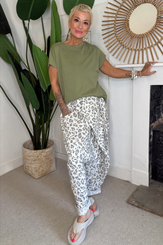 Cross Front Leopard Print Trousers
