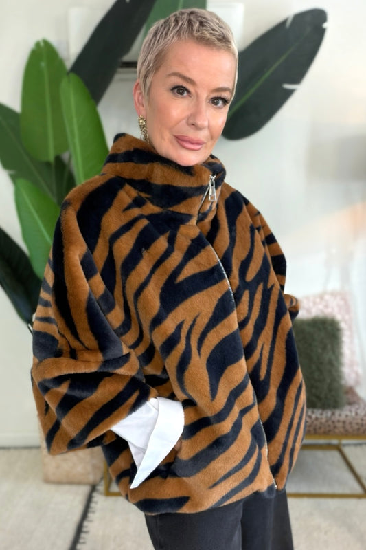 Faux Fur Zip Up Jacket