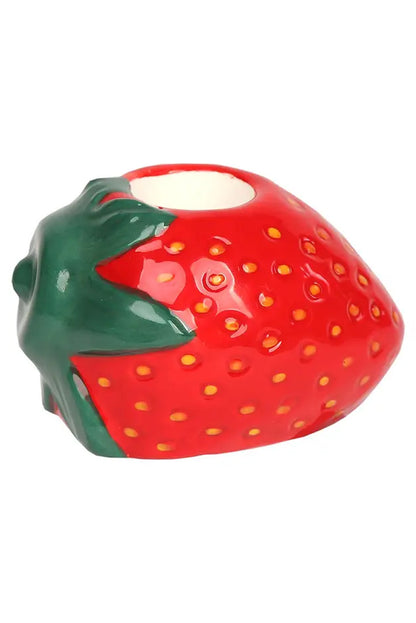 Hand-Painted Strawberry Ceramic Candle Holder