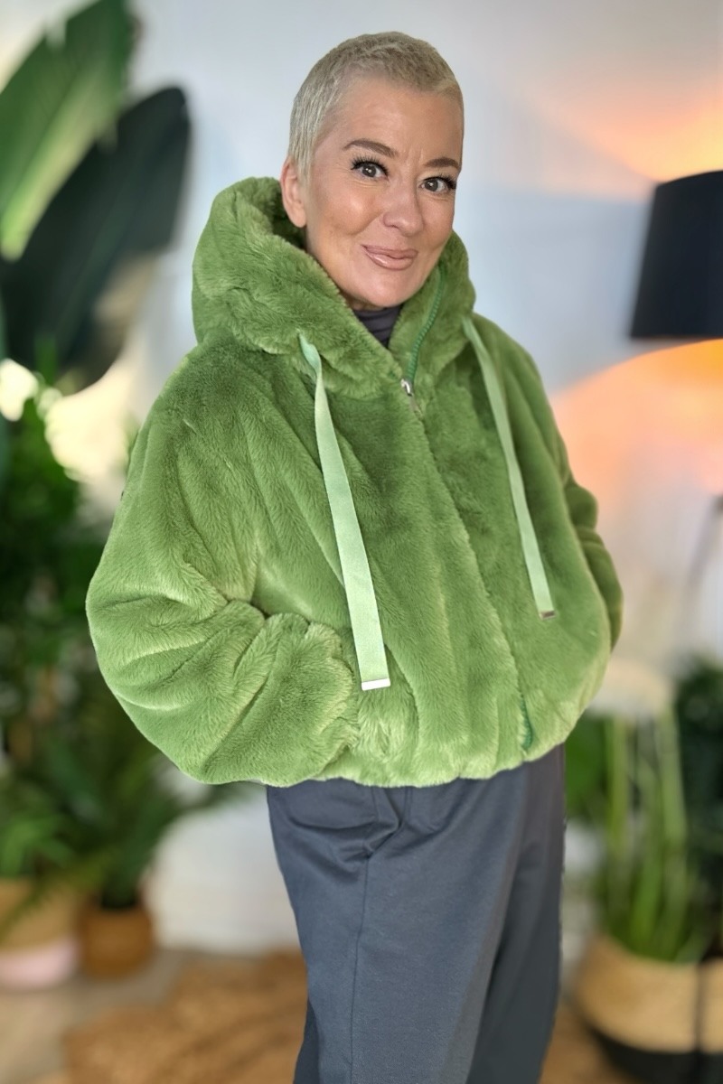 Winter Green Faux Fur Bomber Jacket