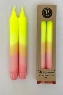 Neon Yellow and Sherbert Pink Dip Dyed Candles