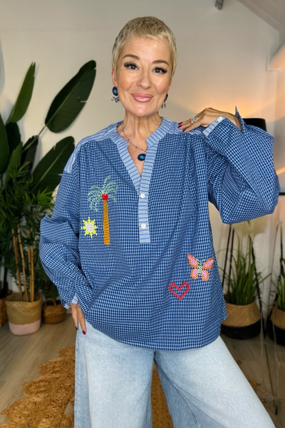 Gingham Palm Blouse