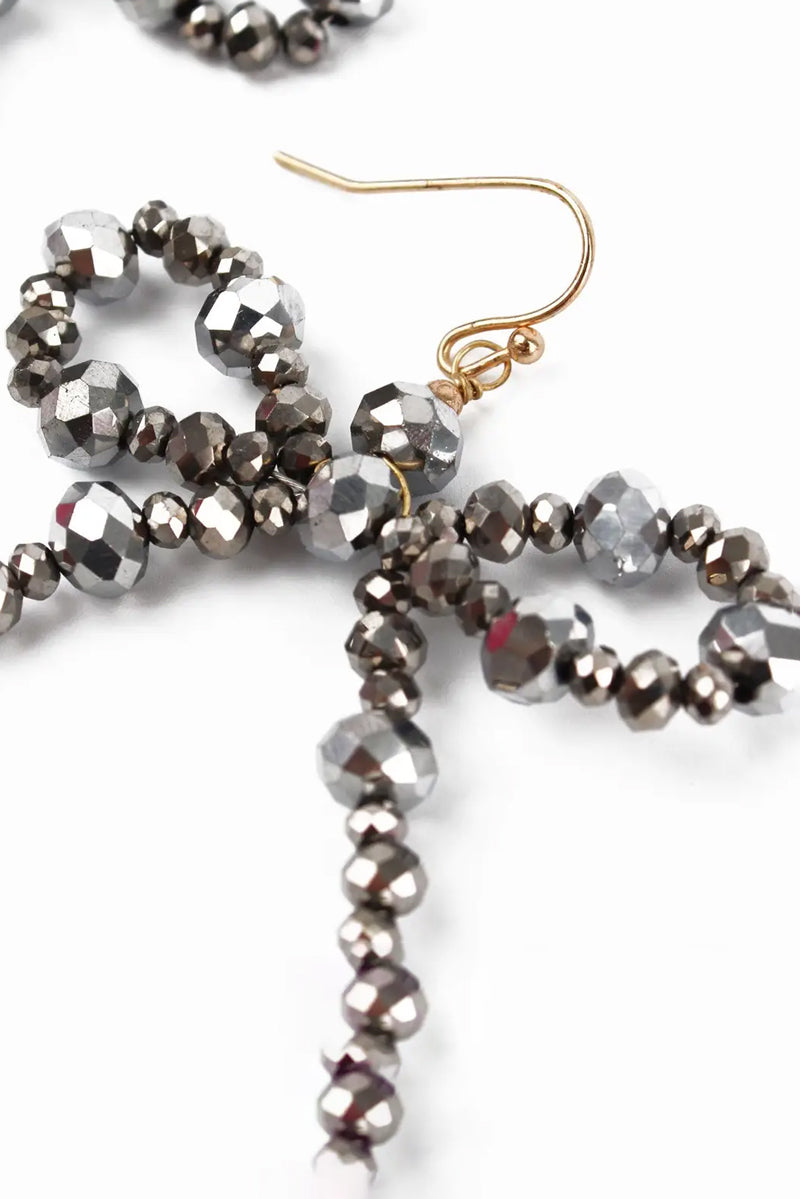 My Doris Silver Bow Beaded Earrings