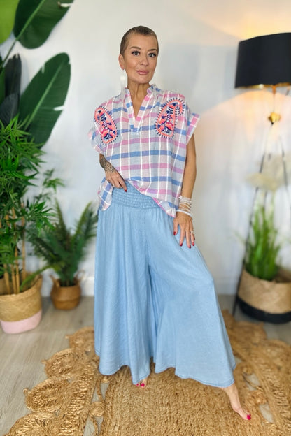 Cropped Denim Palazzo Pants