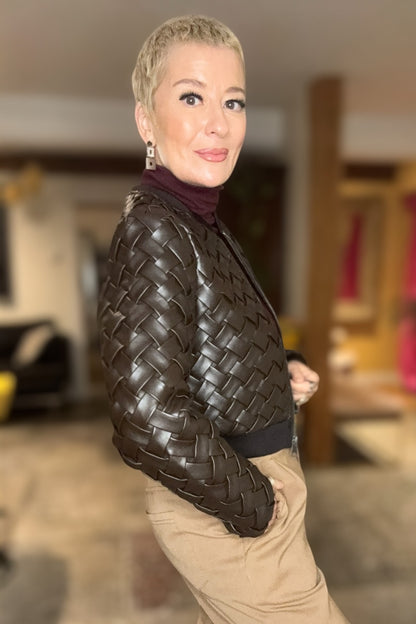 Lattice Faux Leather Jacket