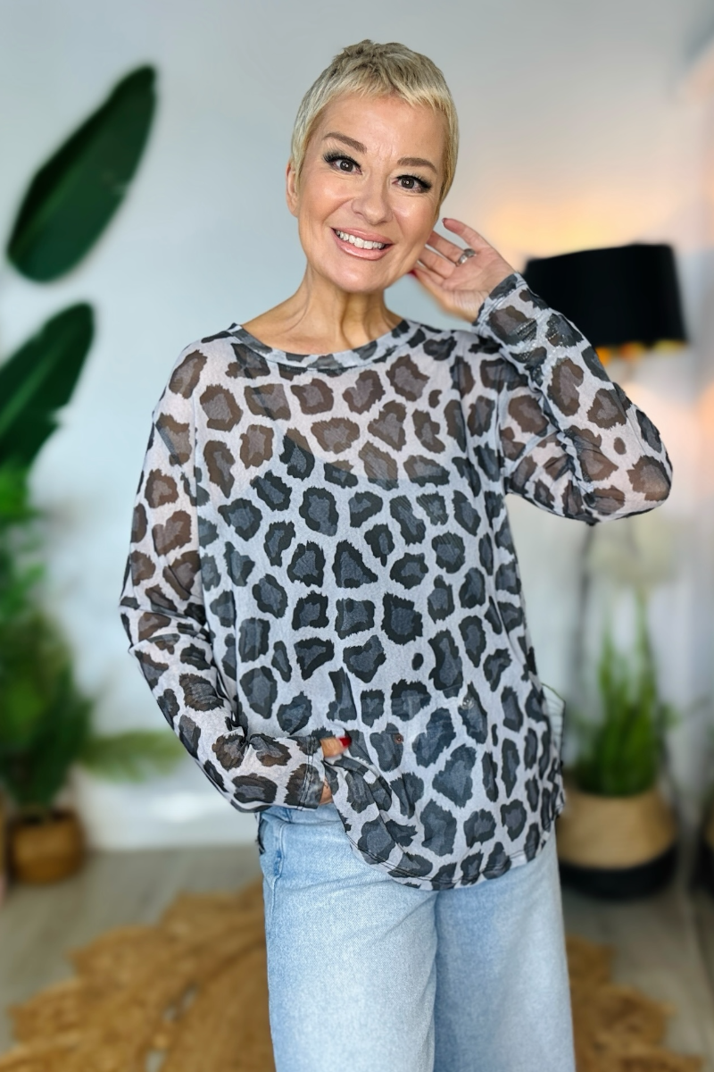 Luna Animal Print Mesh Top