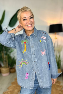 Rainbow Palms Denim Shirt