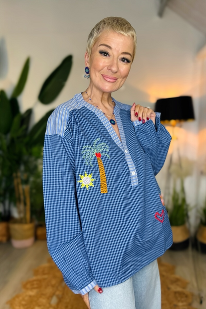 Gingham Palm Blouse