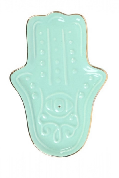 Blue Hamsa Hand Ceramic Incense Holder