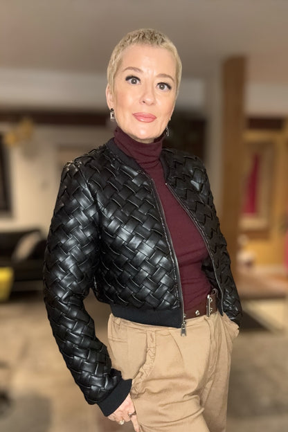 Lattice Faux Leather Jacket