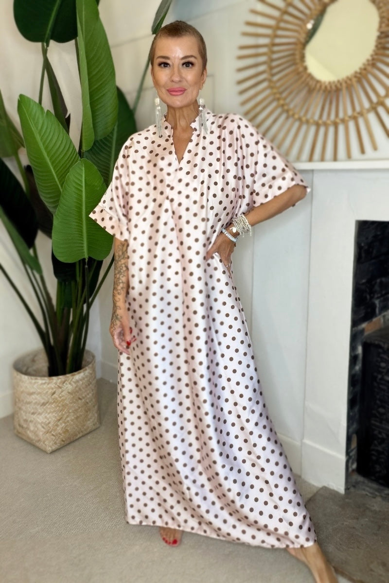 Effortless Polka Dot Kaftan Maxi Dress