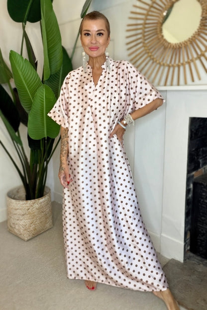Effortless Polka Dot Kaftan Maxi Dress