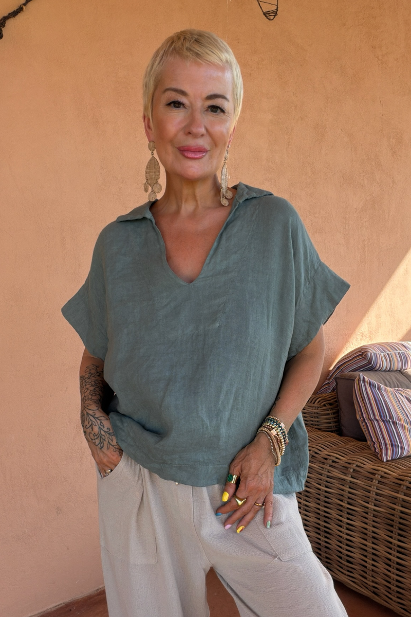Linen V-Neck Top