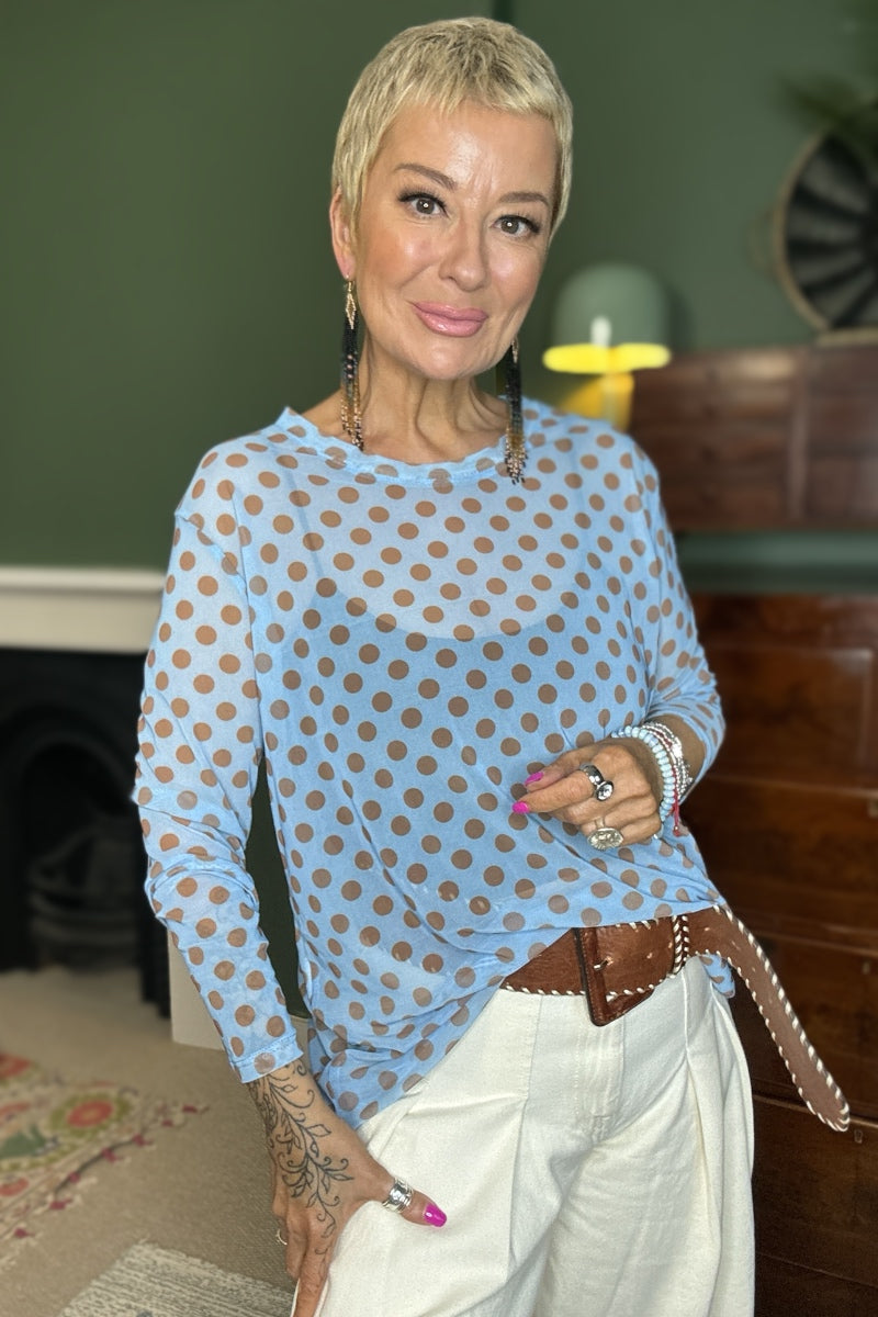 Polka Dot Print Mesh Top
