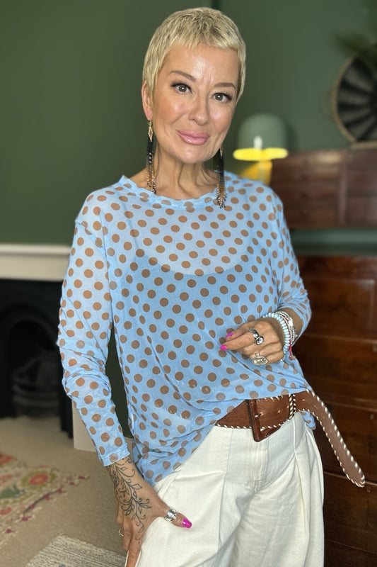 Polka Dot Print Mesh Top