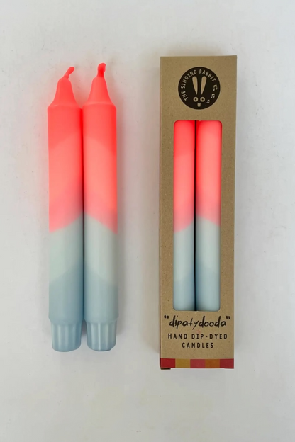 Neon Coral & Dawn Blue Swirl Dip Dyed Candles