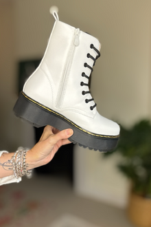 White Chunky Lace Up Boots