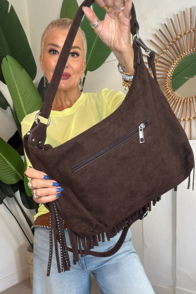 Fringe & Stud Shoulder Bag