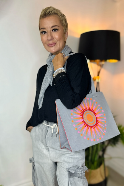 Constellation Medium Woven Tote Bag - Sunburst Grey
