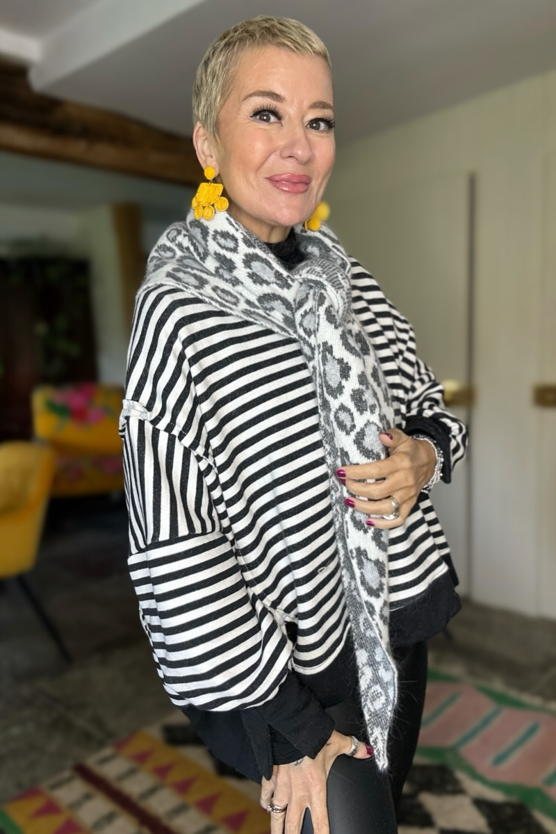 Cashmere Mix Leopard Print Triangle Knitted Scarf