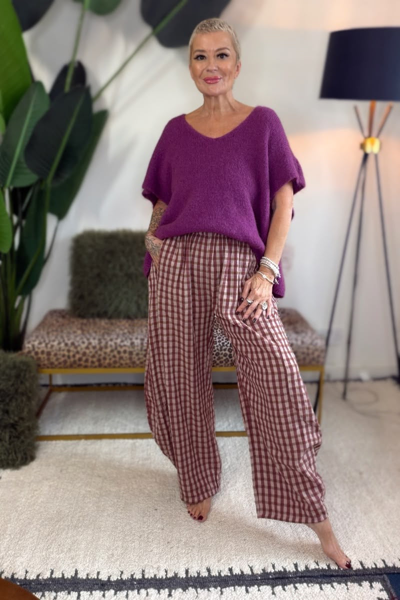 Gingham Barrel Leg Trousers