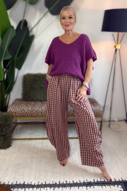 Gingham Barrel Leg Trousers