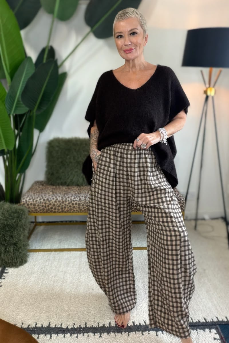 Gingham Barrel Leg Trousers