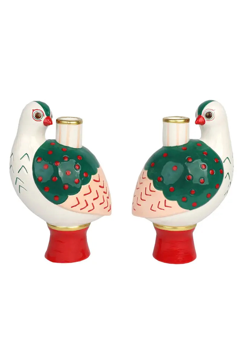 Hand-Painted Bird Ceramic Candle Holders