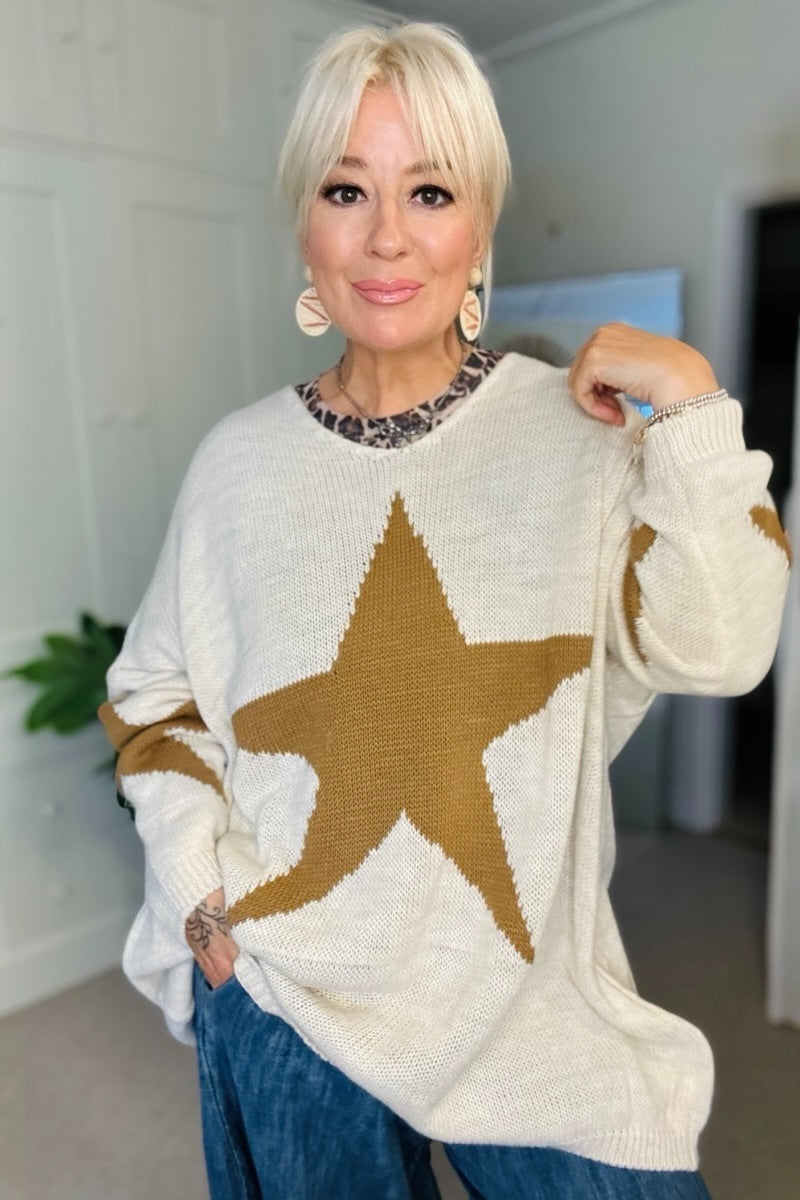 Sutton Oversized Star Jumper - Beige