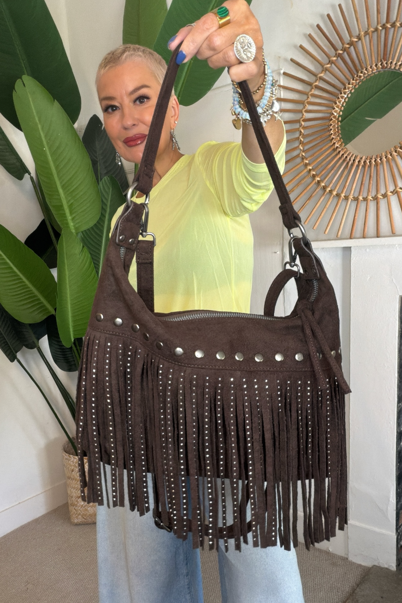 Fringe & Stud Shoulder Bag
