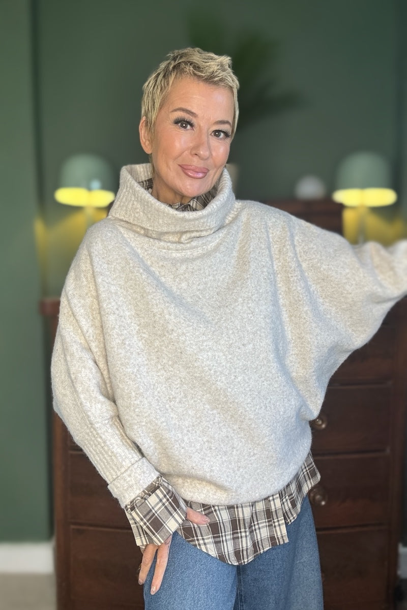 Wide Funnel Neck Knitted Jumper
