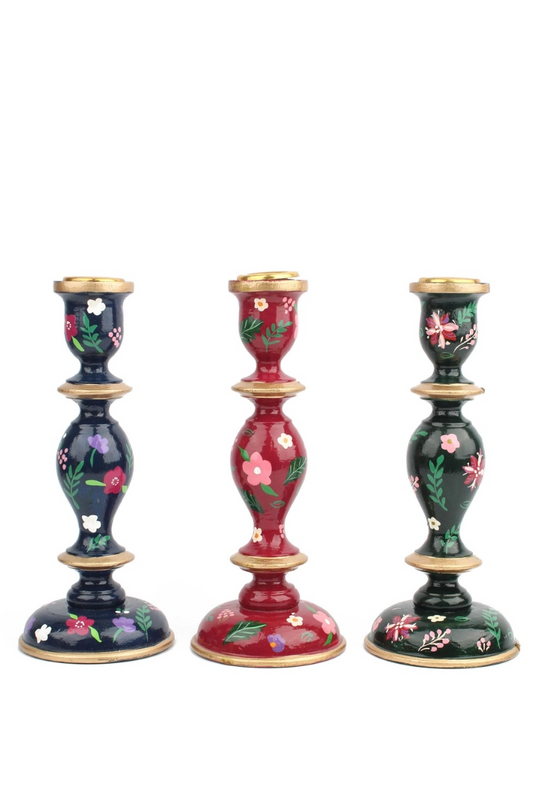 Hand Painted Large Candlestick Holder - Navy