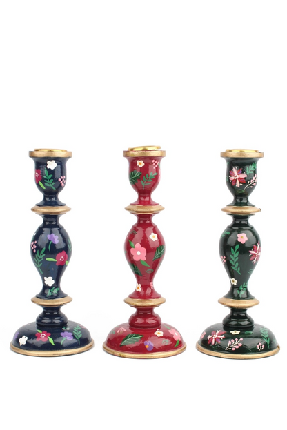 Hand Painted Large Candlestick Holder - Navy