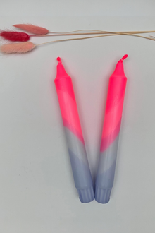 Neon Pink & Lavender Swirl Dip Dyed Candles