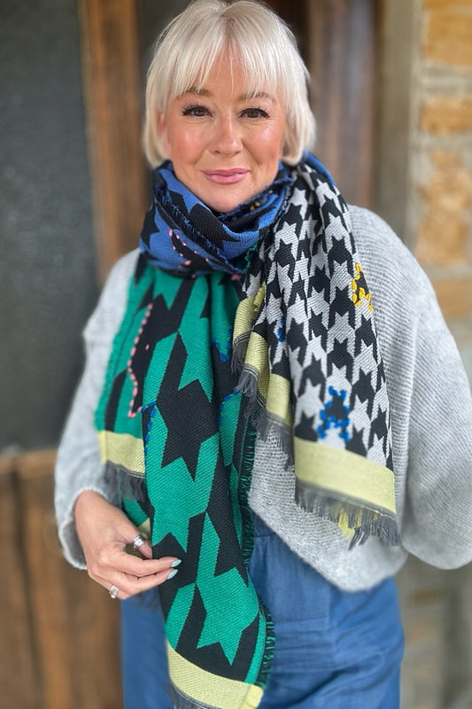 Ombre London Multi-Stitch Dogtooth Scarf - Green