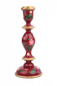 Hand Painted Large Candlestick Holder - Burgundy