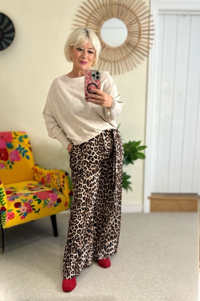 Luna Leopard Print Wide Leg Trousers