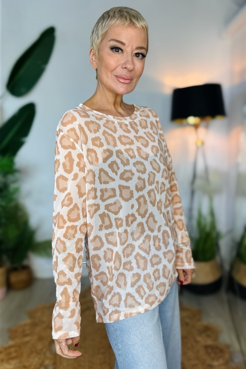 Luna Animal Print Mesh Top